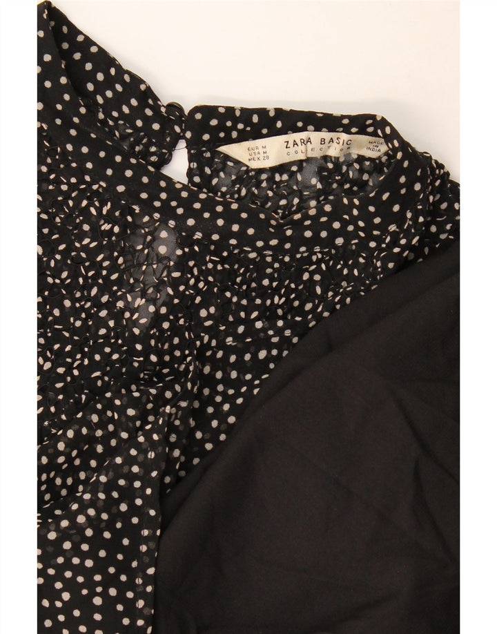 Zara Womens Tiered Dress UK 14 Medium Black Spotted