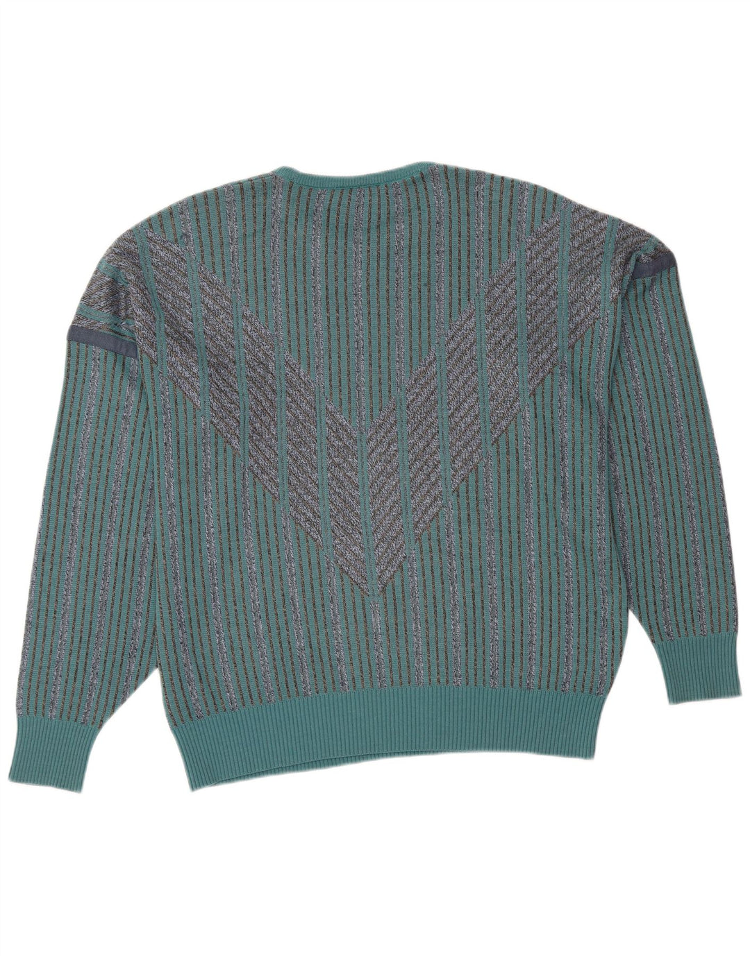 PIERRE SANGAN Mens Crew Neck Jumper Sweater Large Blue Striped Acrylic