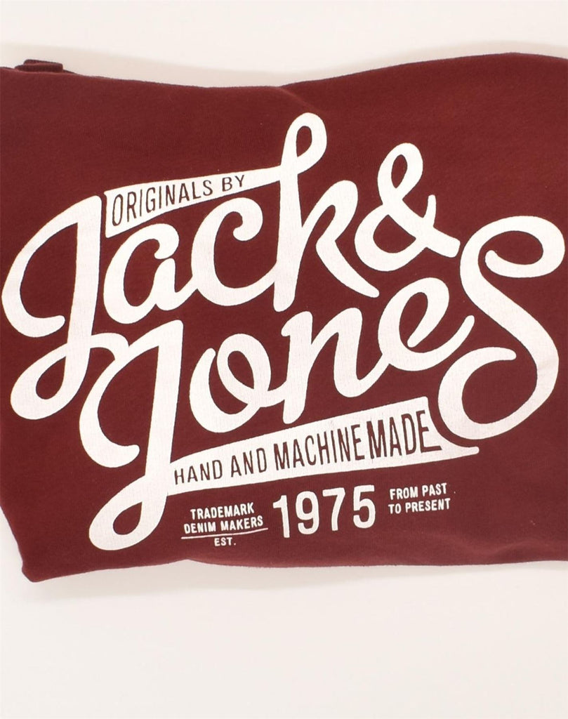 JACK & JONES Mens Graphic Hoodie Jumper Medium Maroon Cotton | Vintage Jack & Jones | Thrift | Second-Hand Jack & Jones | Used Clothing | Messina Hembry 