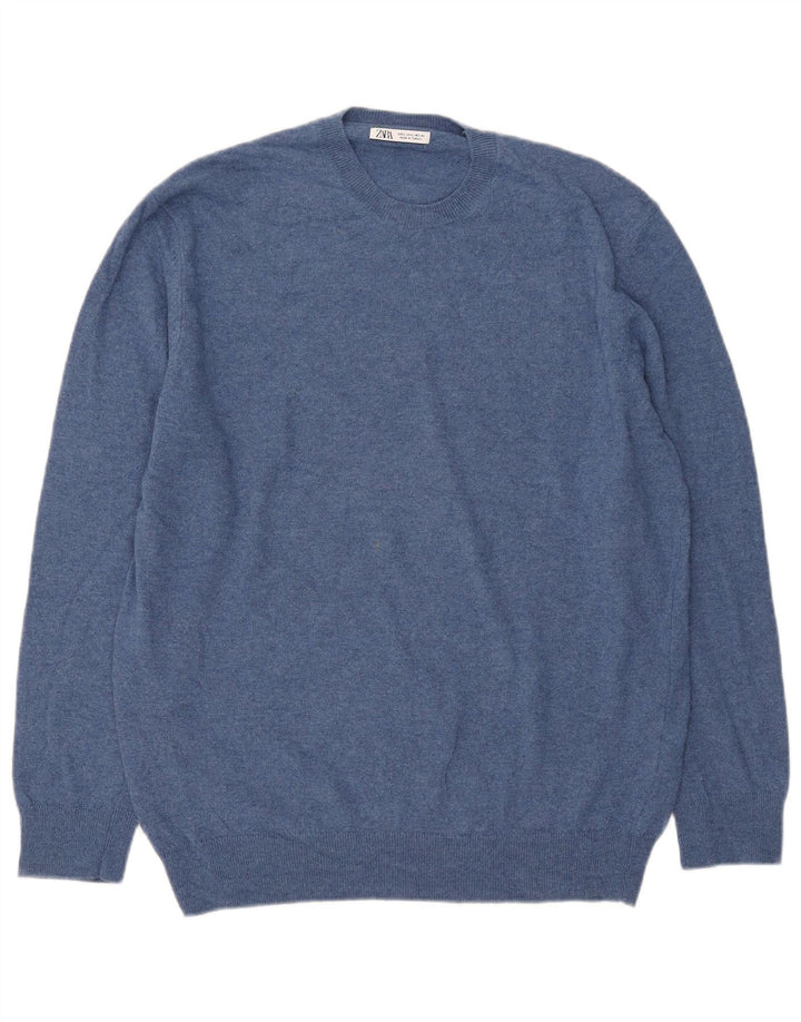 Zara Mens Crew Neck Jumper Sweater Large Blue Polyamide