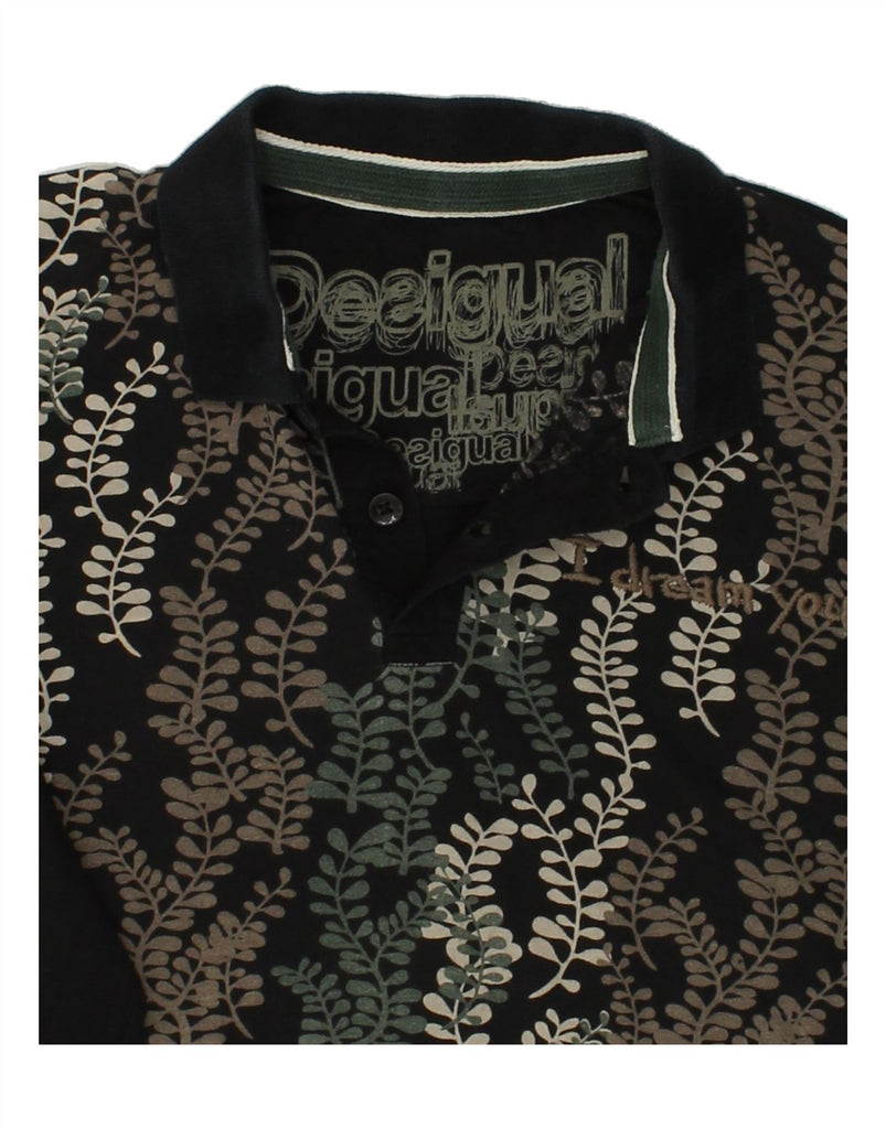 DESIGUAL Mens Abstract Pattern Long Sleeve Polo Shirt Large Black Cotton | Vintage Desigual | Thrift | Second-Hand Desigual | Used Clothing | Messina Hembry 