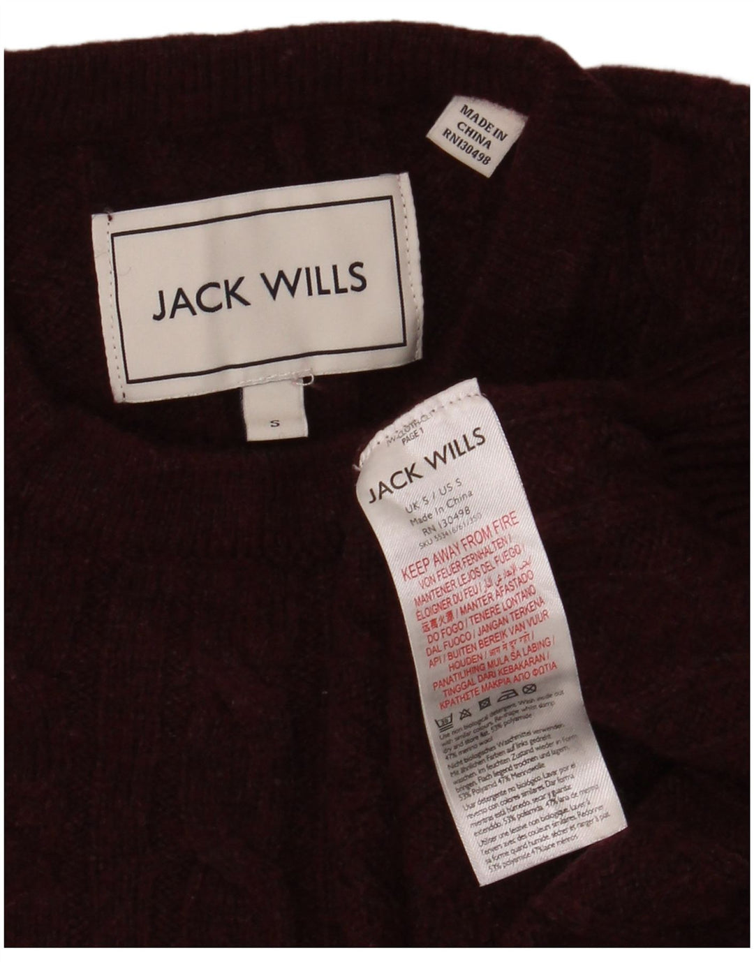 Jack Wills Mens Crew Neck Jumper Sweater Small Maroon Polyamide