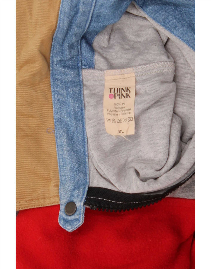 Think Pink Mens Polo Neck Fleece Jumper XL Red Colourblock Polyester