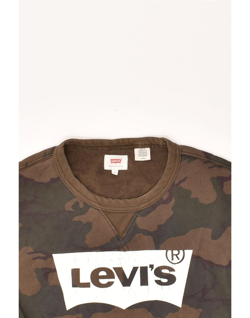 LEVI'S Mens Graphic Sweatshirt Jumper Small Brown Camouflage Cotton Vintage Levi's and Second-Hand Levi's from Messina Hembry 