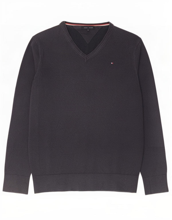 Tommy Hilfiger Boys V-Neck Jumper Sweater 15-16 Years Navy Blue Cotton