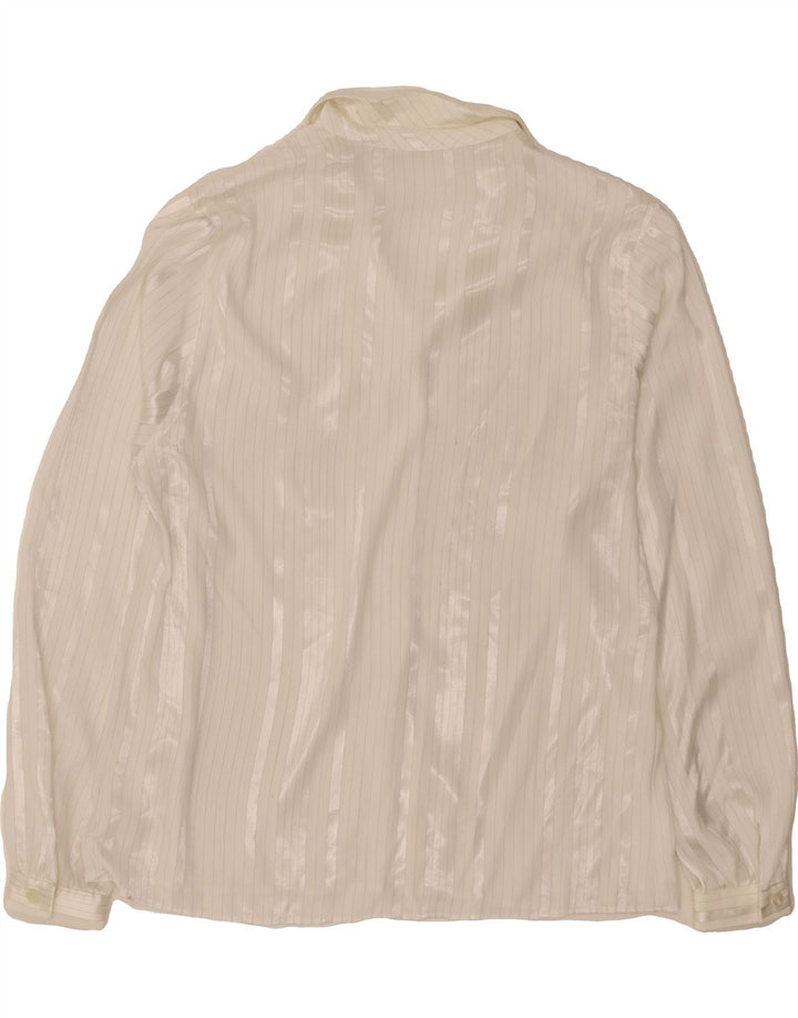VINTAGE Womens Shirt Blouse UK 14 Medium  White Striped Polyester Vintage Vintage and Second-Hand Vintage from Messina Hembry 