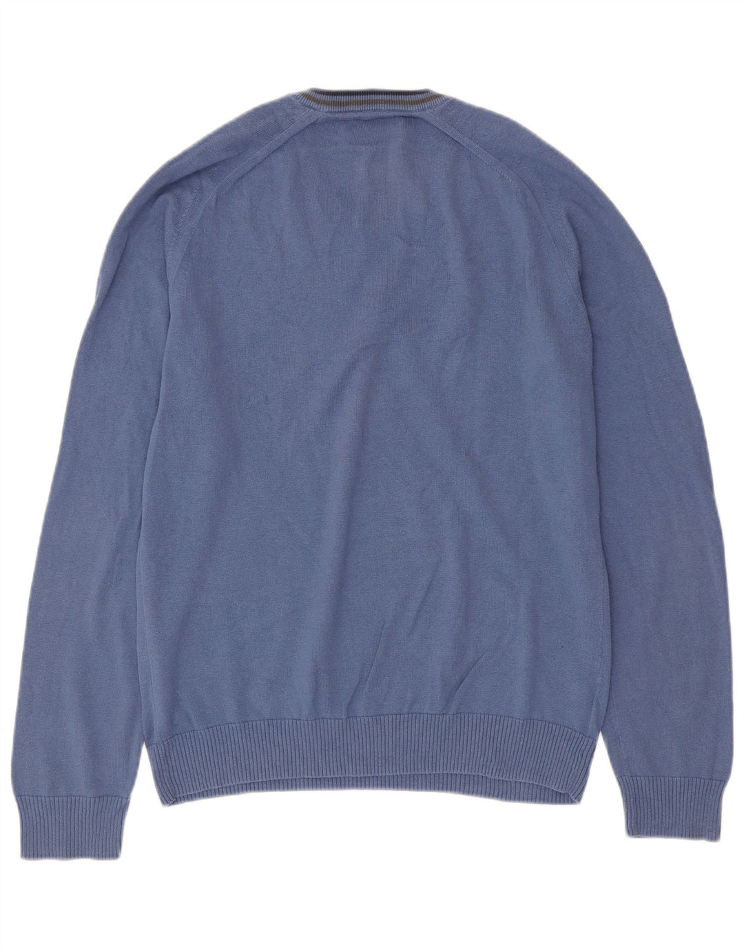 PENGUIN Mens V-Neck Jumper Sweater Large Blue Cotton