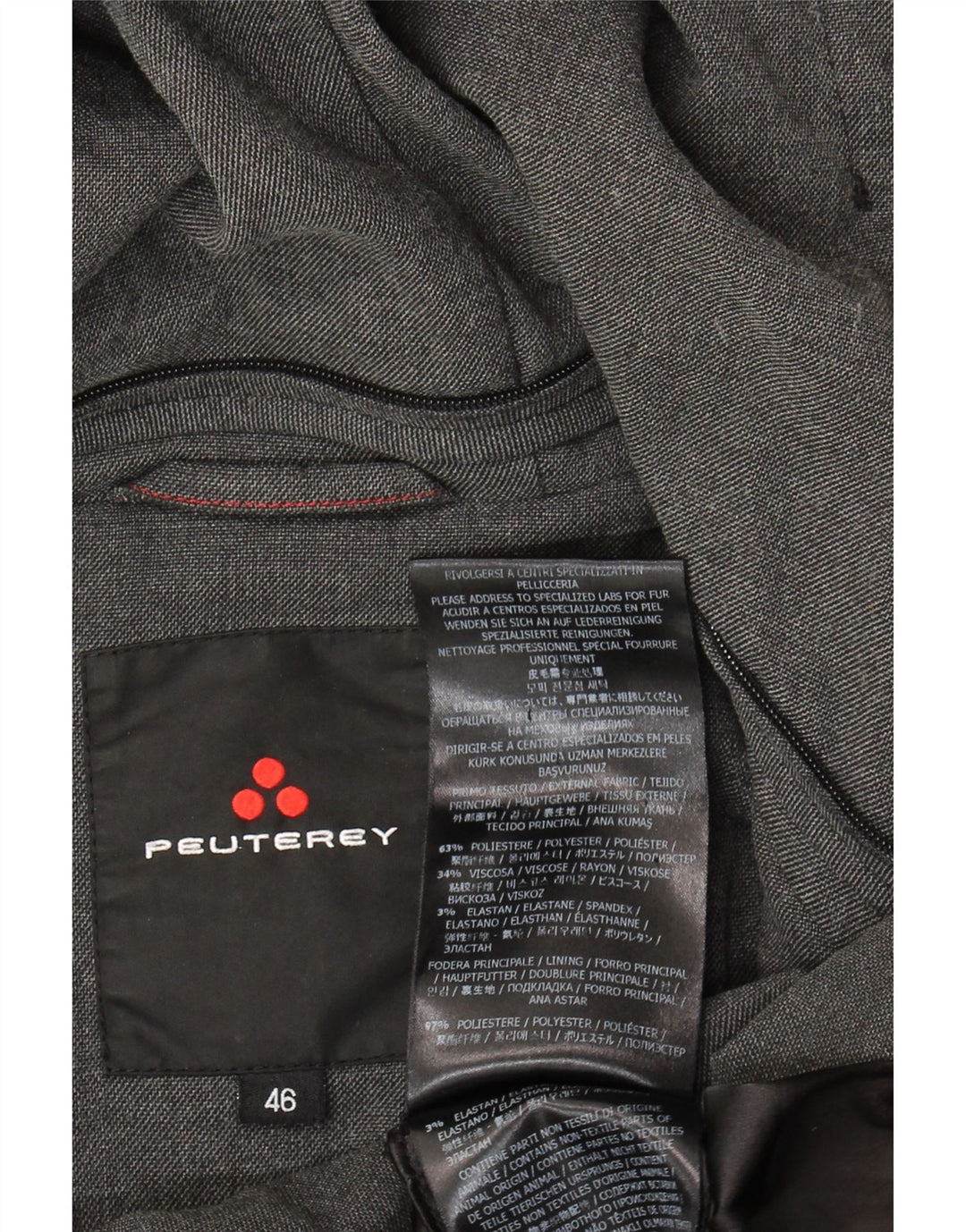 PEUTEREY Womens Hooded Padded Coat IT 46 Large Grey Polyester