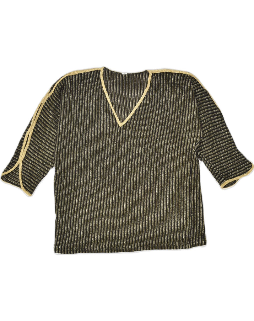 VINTAGE Womens 3/4 Sleeve Blouse Top EU 40 Medium Gold Striped Polyacrylic | Vintage Vintage | Thrift | Second-Hand Vintage | Used Clothing | Messina Hembry 