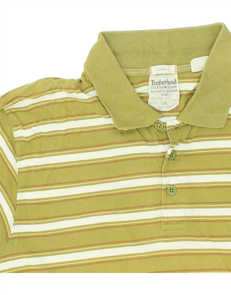 TIMBERLAND Mens Classic Fit Polo Shirt Large Green Striped Cotton | Vintage Timberland | Thrift | Second-Hand Timberland | Used Clothing | Messina Hembry 