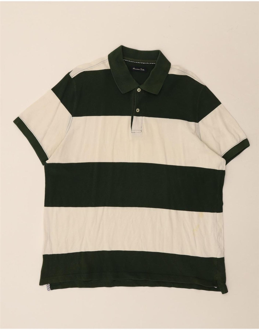 Massimo Dutti Mens Polo Shirt Large Green Striped Cotton