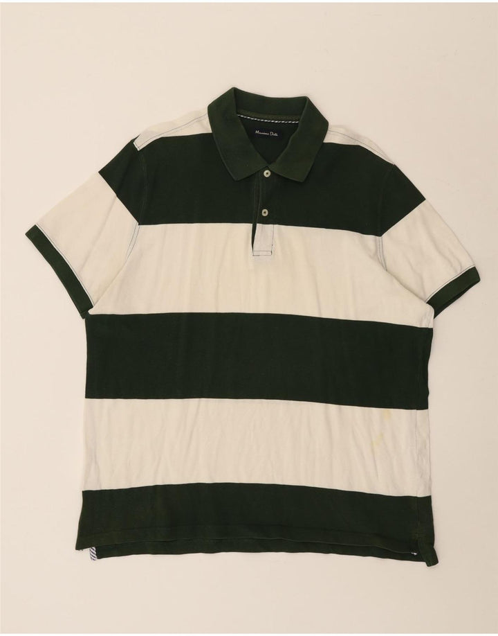 Massimo Dutti Mens Polo Shirt Large Green Striped Cotton