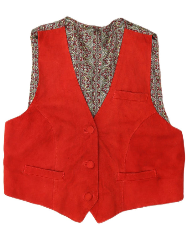 Vintage Womens Crop Suede Waistcoat UK 14 Large Red Retro