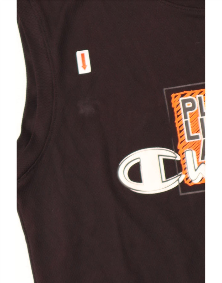 CHAMPION Boys Graphic Vest Top 11-12 Years Large Black