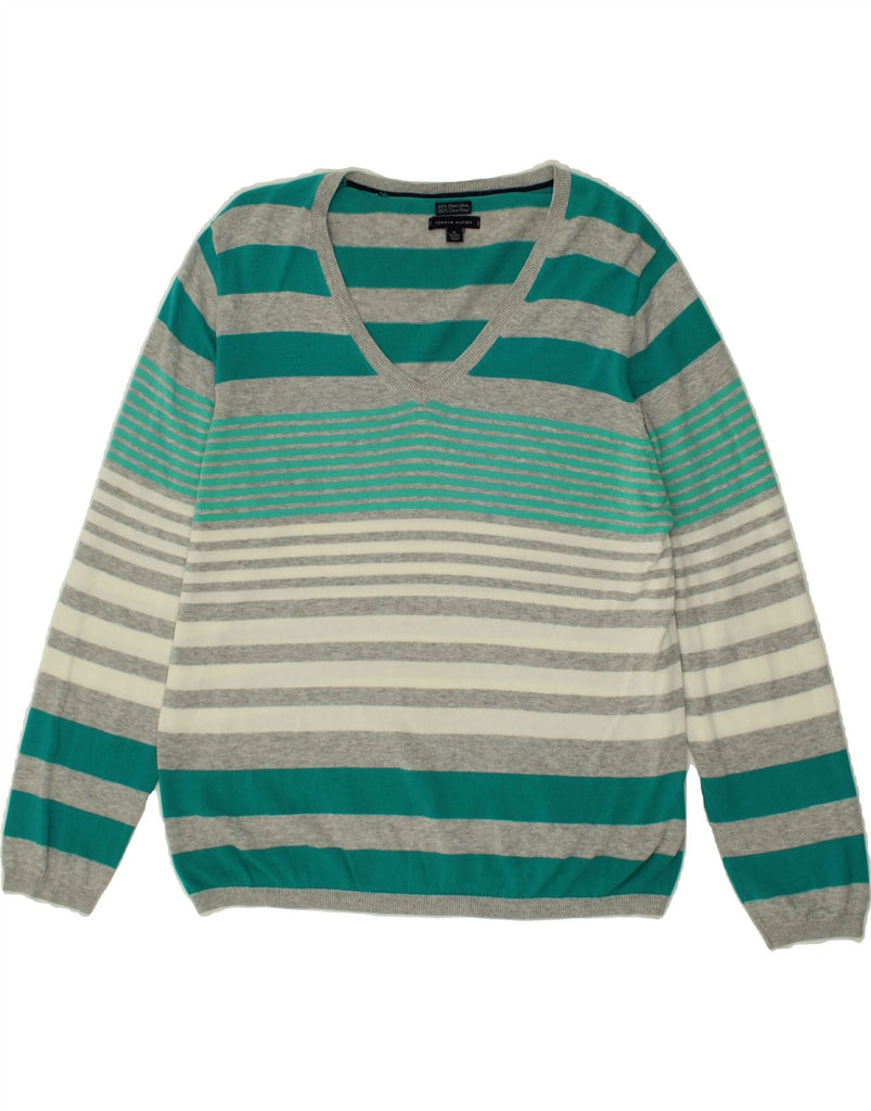 TOMMY HILFIGER Womens Grant Fit V-Neck Jumper Sweater UK 18 XL Green Vintage Tommy Hilfiger and Second-Hand Tommy Hilfiger from Messina Hembry 