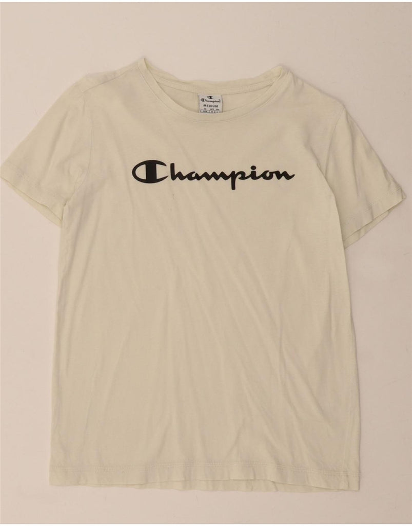 CHAMPION Womens Graphic T-Shirt Top UK 12 Medium White Cotton Vintage Champion and Second-Hand Champion from Messina Hembry 