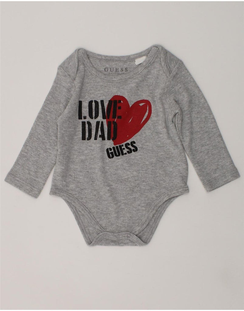 GUESS Baby Girls Graphic Long Sleeve Bodysuit 3-6 Months Grey Cotton | Vintage Guess | Thrift | Second-Hand Guess | Used Clothing | Messina Hembry 