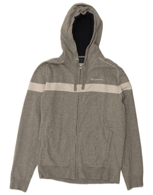 CHAMPION Mens Zip Hoodie Sweater Medium Grey Colourblock Cotton
