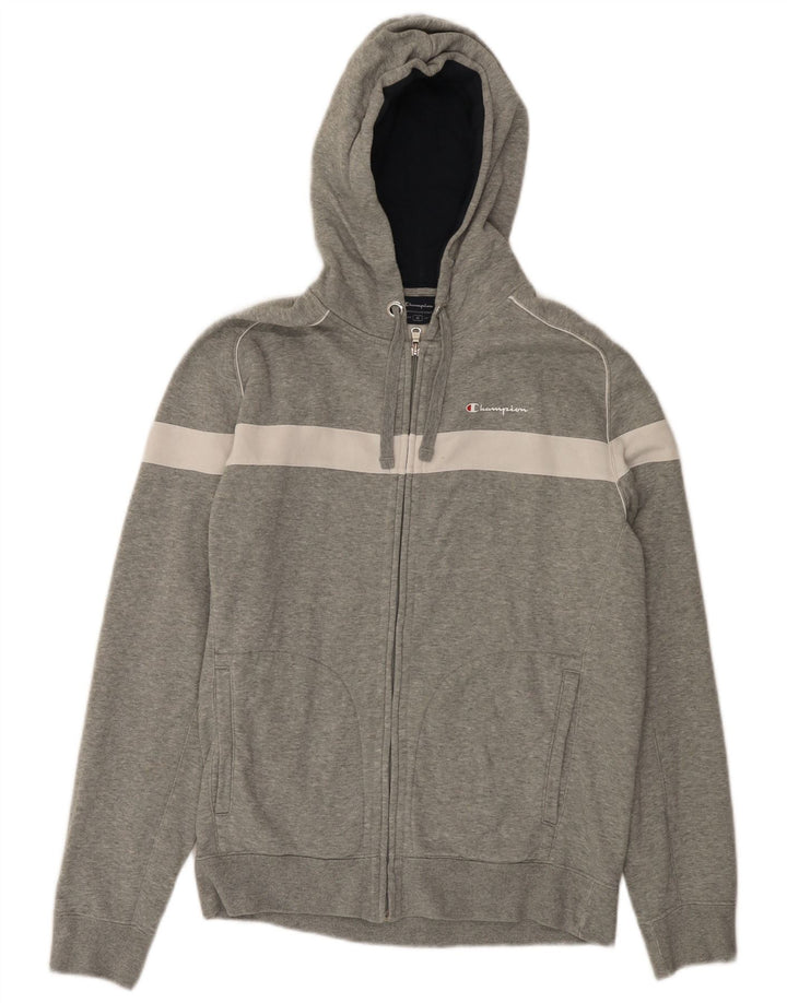 CHAMPION Mens Zip Hoodie Sweater Medium Grey Colourblock Cotton