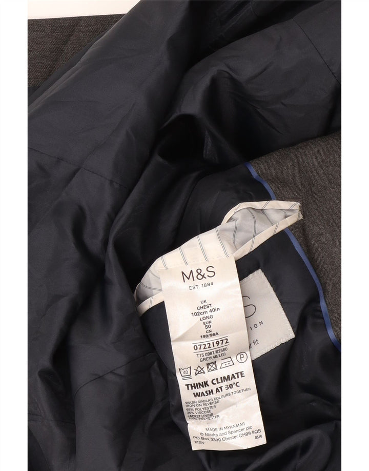 Marks & Spencer Mens 2 Button Blazer Jacket UK 40 Large Grey Polyester