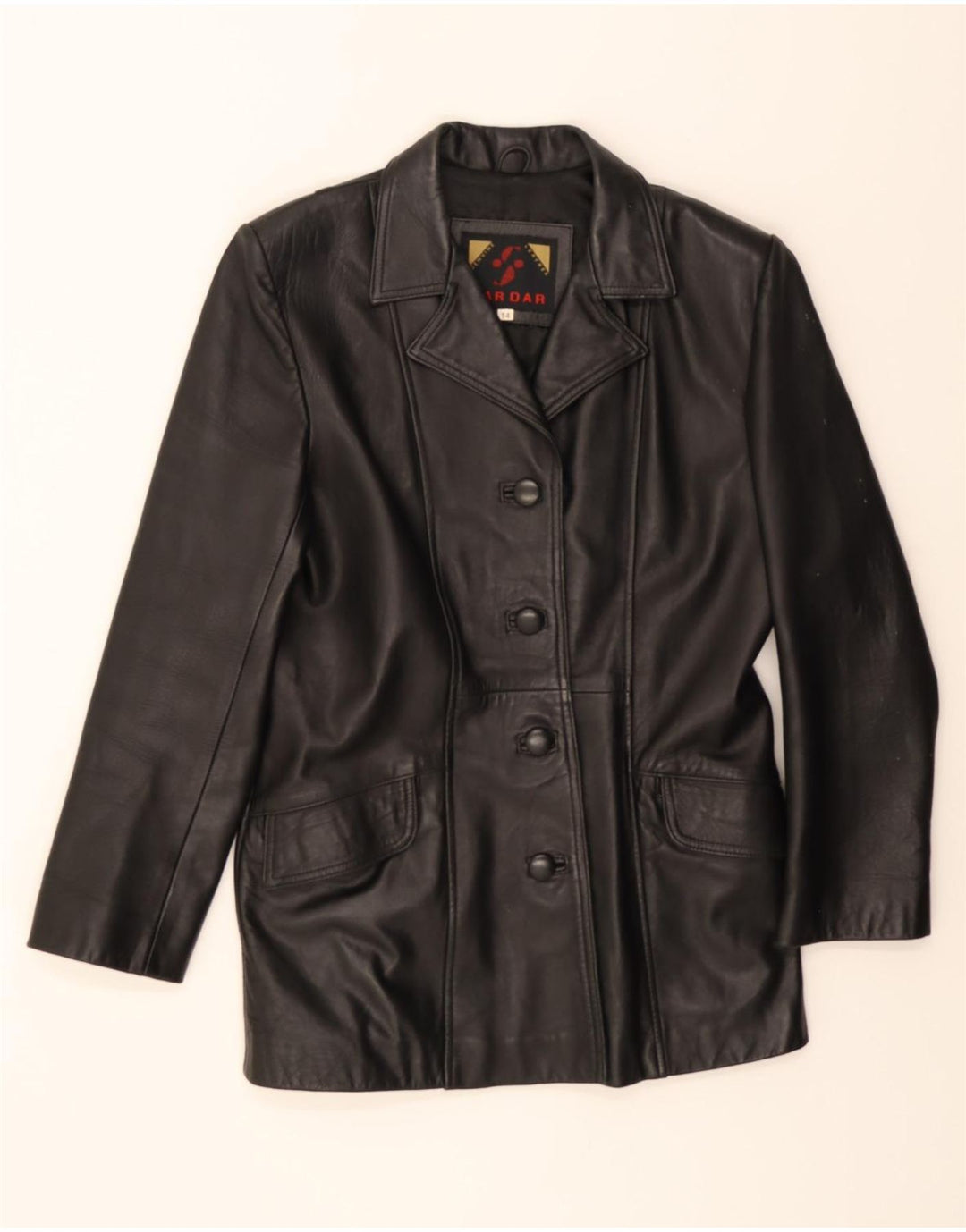 SARDAR Womens Leather Coat UK 14 Medium Black Leather Vintage Sardar and Second-Hand Sardar from Messina Hembry 
