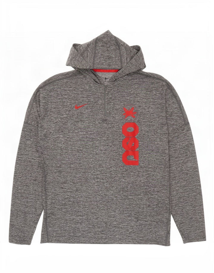 Nike Mens Dri Fit Hooded Graphic Top Long Sleeve Large Grey Flecked