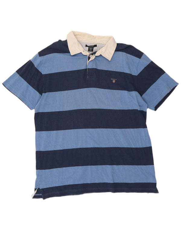 Gant Mens Rugby Polo Shirt 3XL Blue Striped Cotton