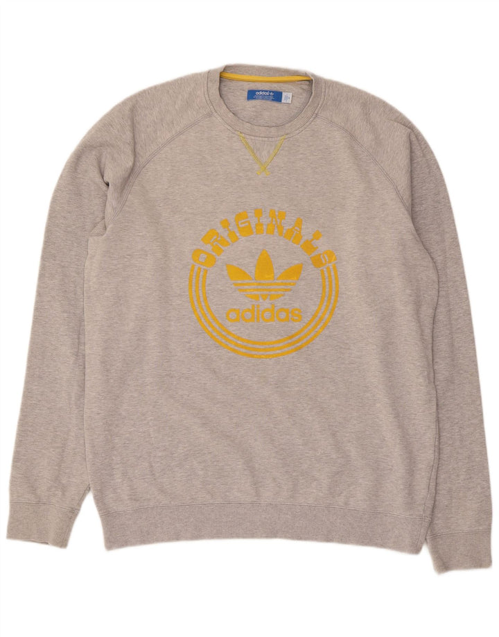 ADIDAS Mens Graphic Sweatshirt Jumper Medium Grey Cotton