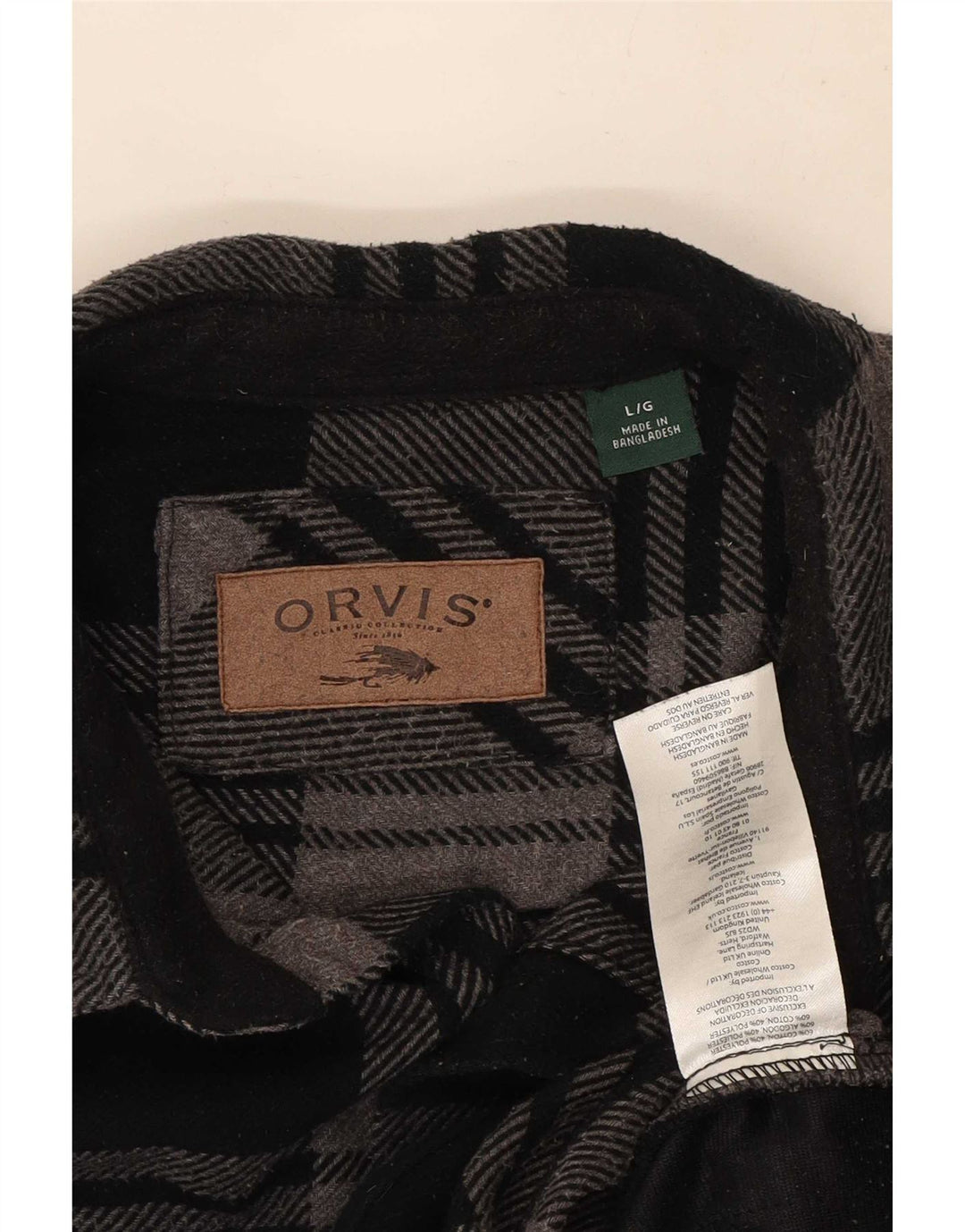 Orvis Mens Flannel Shirt Large Black Check Cotton