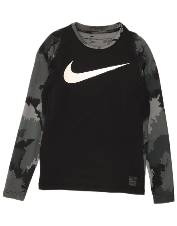 Nike Boys Fitted Graphic Top Long Sleeve 13-14 Years XL Black Camouflage