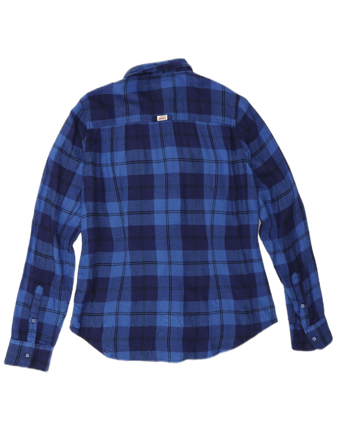 Superdry Womens Flannel Shirt UK 14 Medium Blue Check Viscose