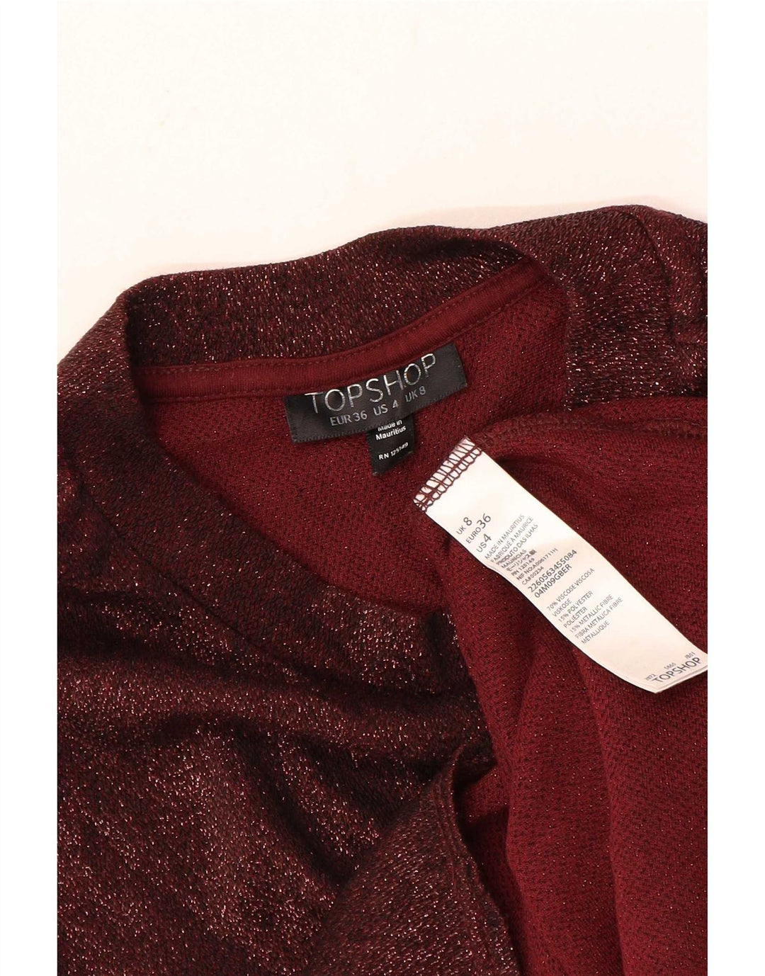 Topshop Womens Crop Blouse Top UK 8 Small Maroon Flecked Viscose