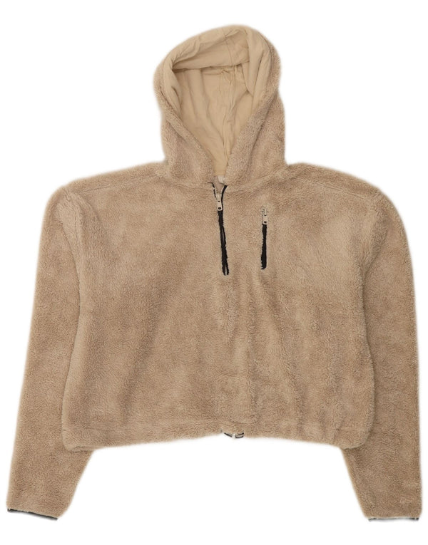 Topshop Womens Oversized Hooded Zip Neck Fleece Jumper UK 8 Small Beige