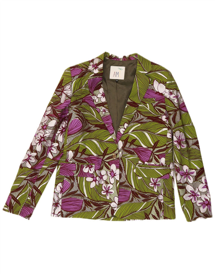 Vintage Womens 1 Button Blazer Jacket IT 42 Medium Green Floral Cotton