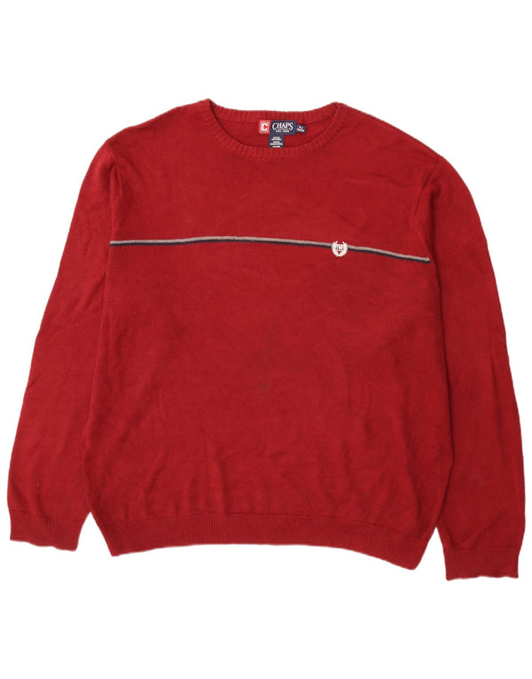 Chaps Mens Crew Neck Jumper Sweater XL Red Striped Cotton