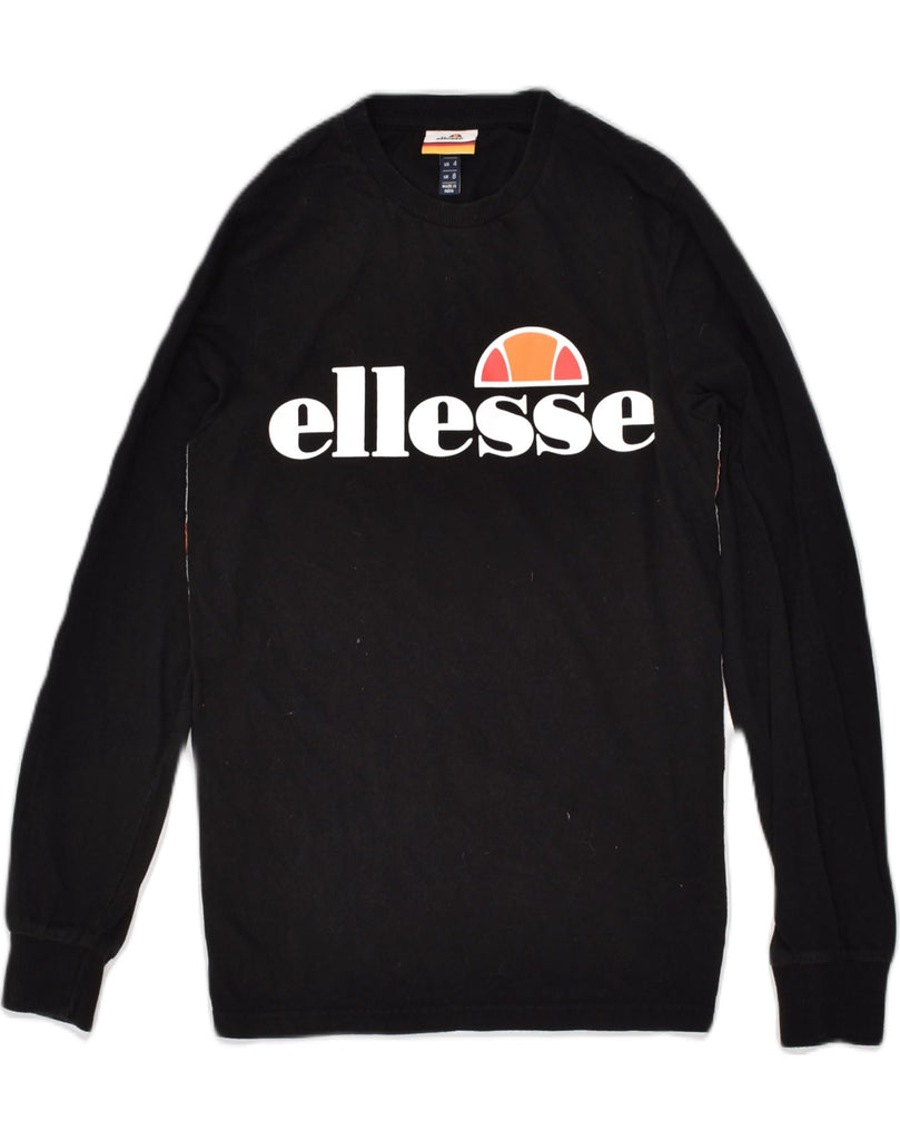 ELLESSE Womens Graphic Sweatshirt Jumper UK 8 Small Black Cotton | Vintage Ellesse | Thrift | Second-Hand Ellesse | Used Clothing | Messina Hembry 