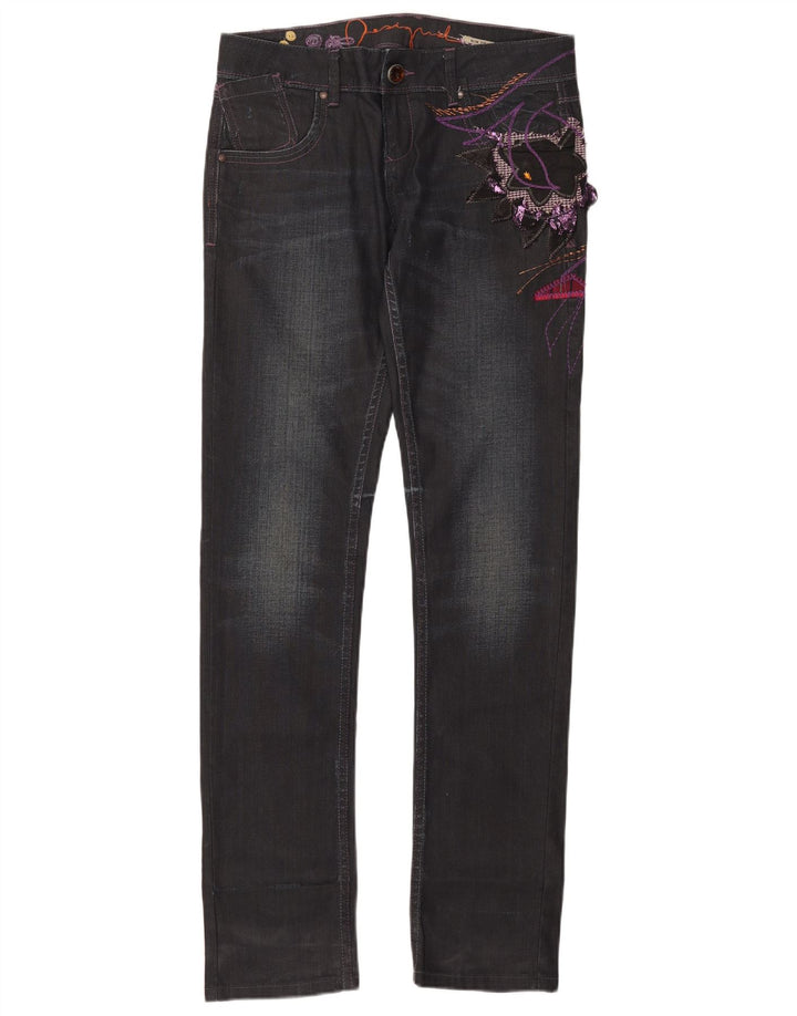 Desigual Womens Graphic Slim Jeans EU 40 Medium W32 L35 Black Cotton