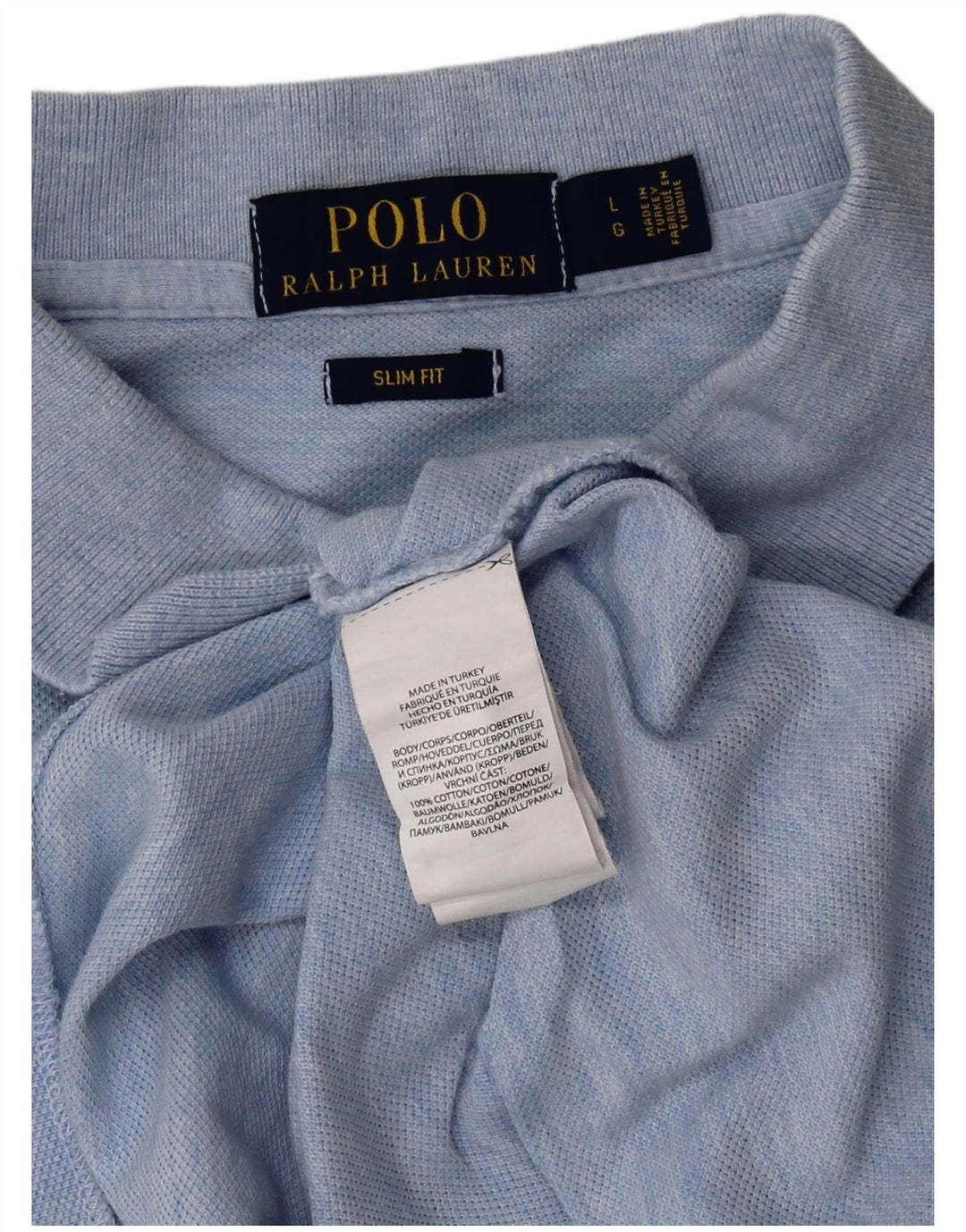 POLO RALPH LAUREN Mens Slim Fit Polo Shirt Large Blue Flecked Cotton