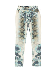 JUST CAVALLI Womens Straight Casual Trousers  W26 L30 Blue Animal Print