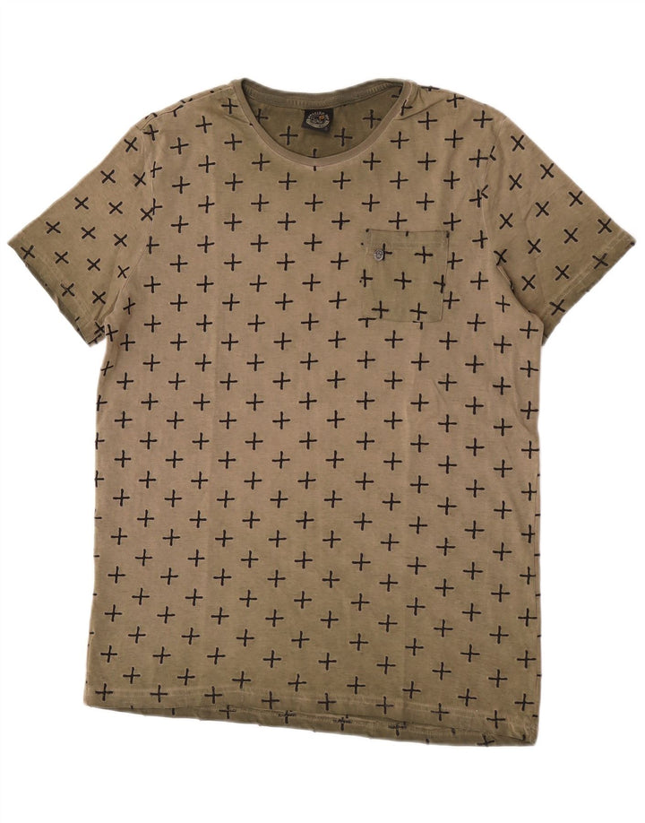 Scorpion Bay Mens Abstract Pattern T-Shirt Top Medium Khaki Cotton