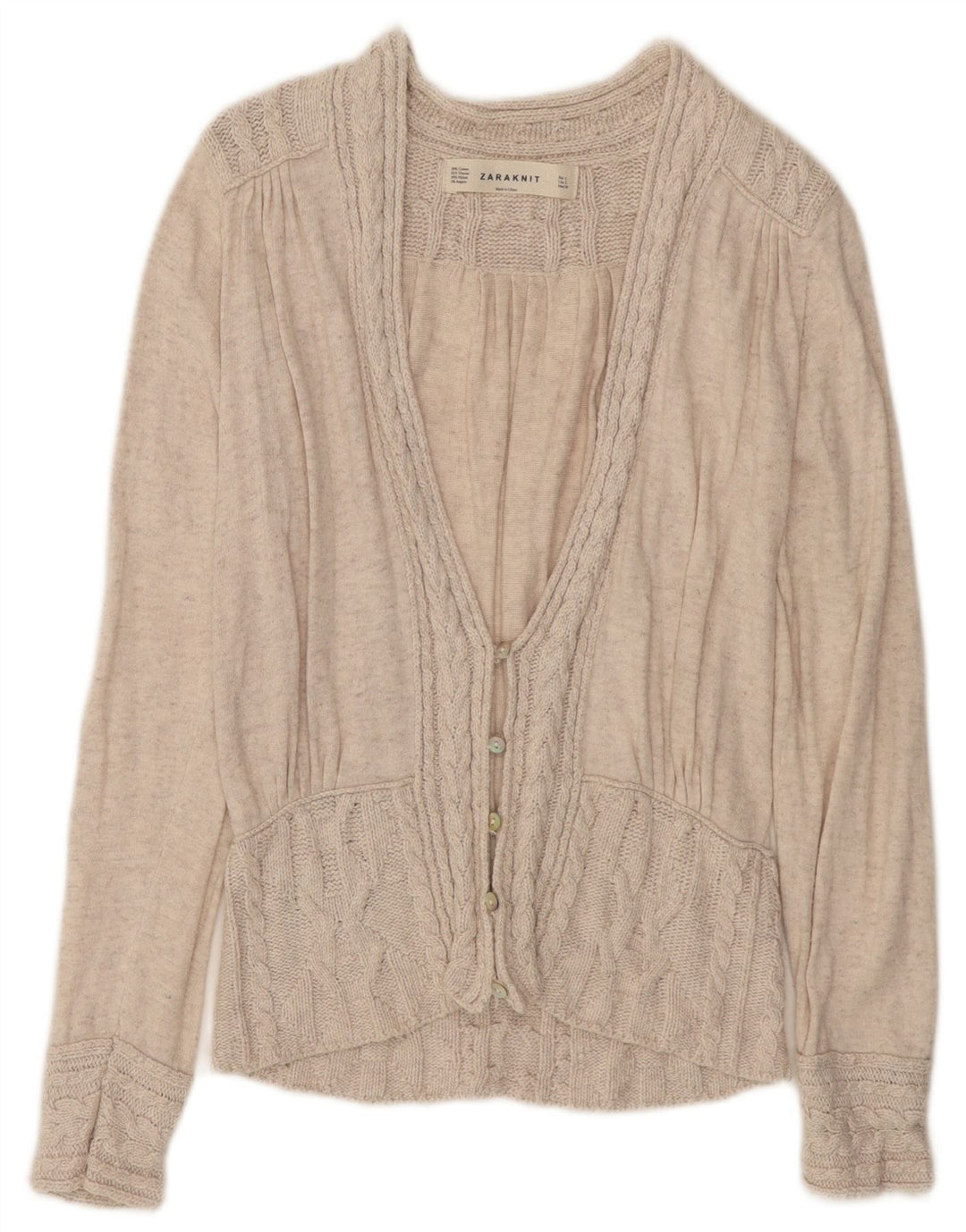 ZARA Womens Cardigan Sweater UK 14 Large Beige Cotton