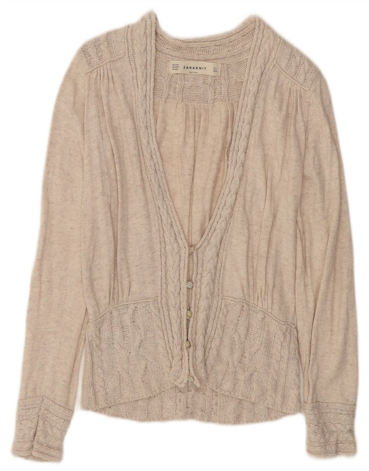 ZARA Womens Cardigan Sweater UK 14 Large Beige Cotton