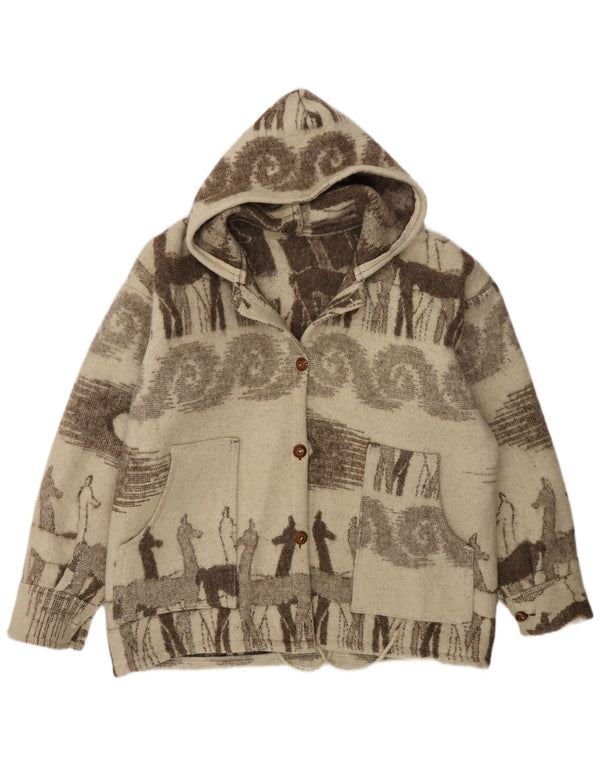 Vintage Womens Hooded Cardigan Sweater UK 20 2XL Beige Fair Isle