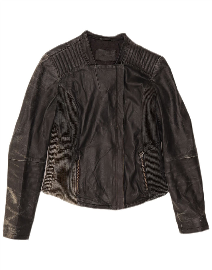 Conbipel Womens Leather Biker Jacket Size 42 Small Black Leather