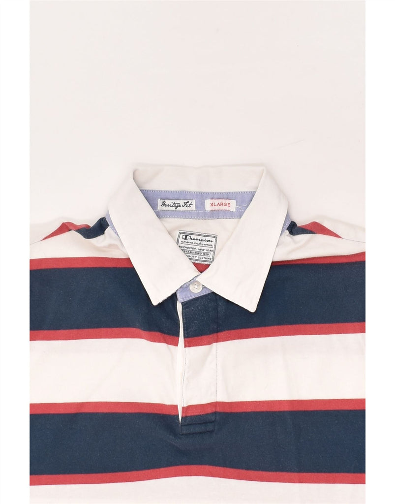 CHAMPION Mens Heritage Fit Slim Polo Shirt XL Navy Blue Striped | Vintage Champion | Thrift | Second-Hand Champion | Used Clothing | Messina Hembry 