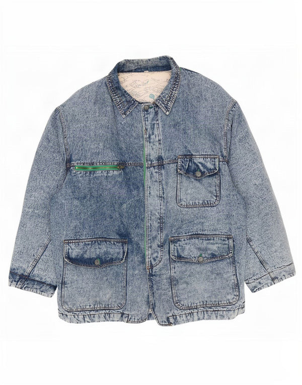 Vintage Mens Denim Coat IT 60/62 5XL Blue Cotton