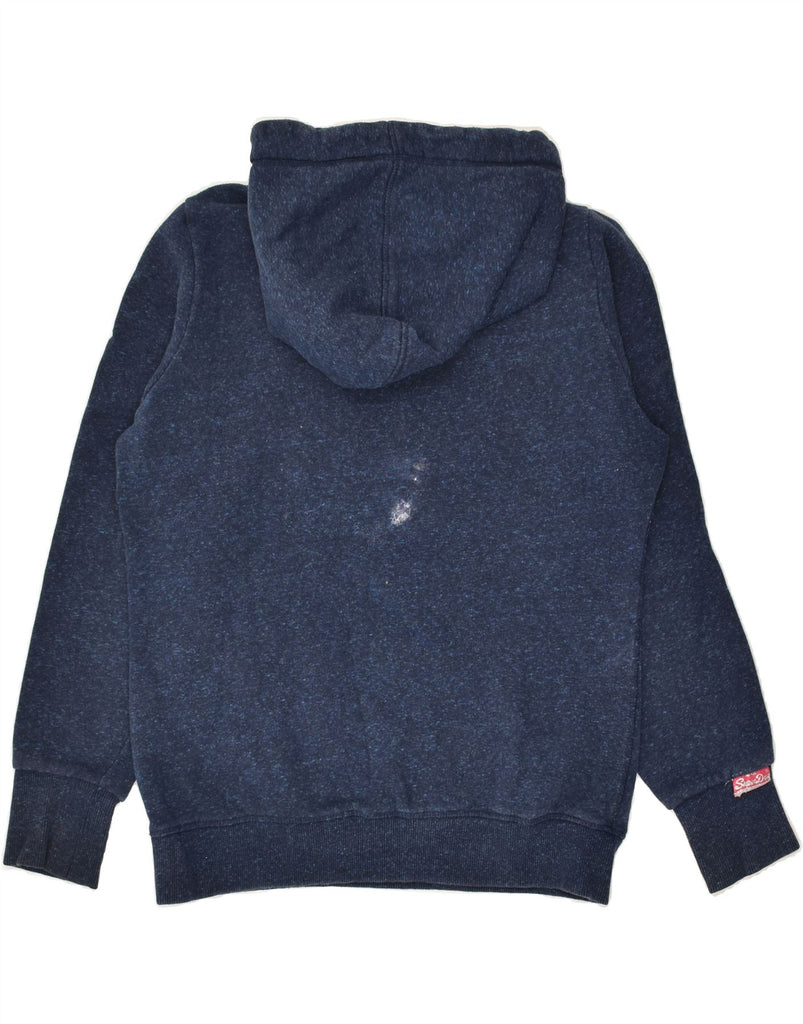 SUPERDRY Womens Graphic Hoodie Jumper UK 16 Large Navy Blue Flecked Cotton | Vintage Superdry | Thrift | Second-Hand Superdry | Used Clothing | Messina Hembry 