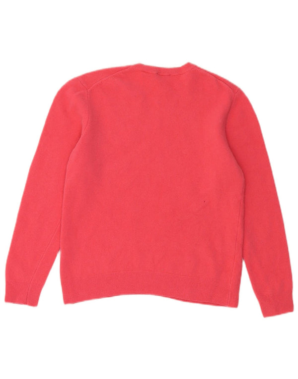 Benetton Womens Crop Crew Neck Jumper Sweater UK 4 XS Pink Virgin Wool