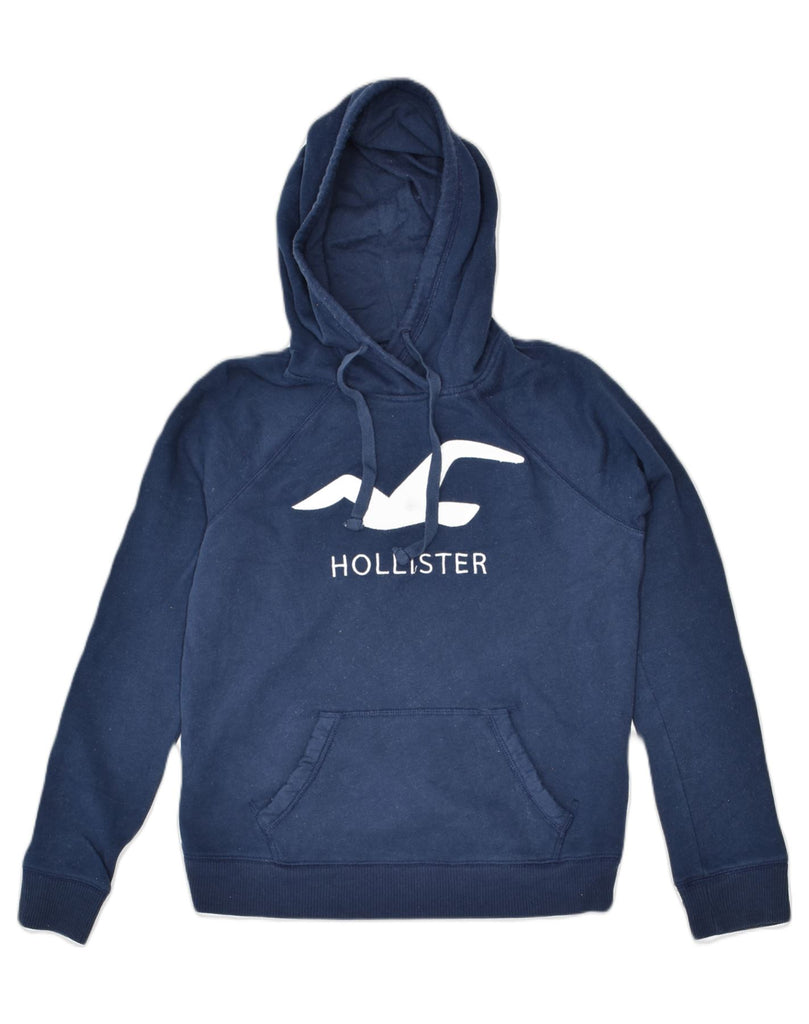 HOLLISTER Womens Loose Fit Graphic Hoodie Jumper UK 10 Small Navy Blue | Vintage | Thrift | Second-Hand | Used Clothing | Messina Hembry 