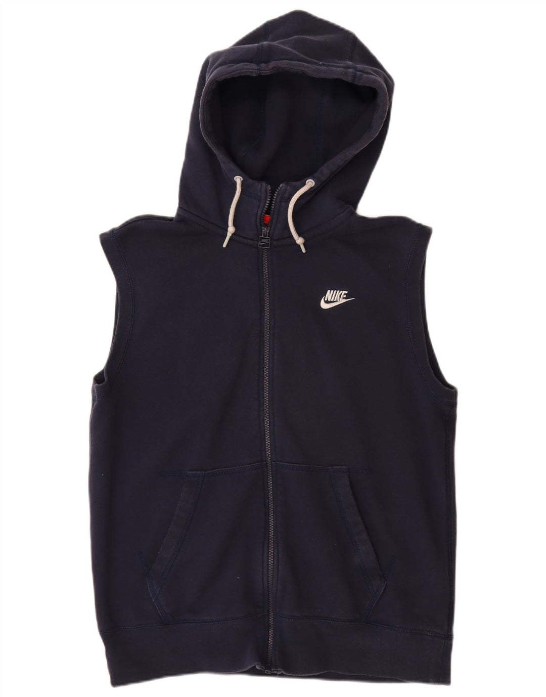 NIKE Womens Sleeveless Zip Hoodie Sweater UK 16 Large Navy Blue Cotton